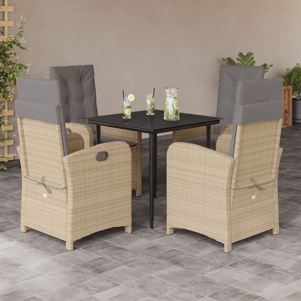 Spisebordssæt Til Haven 7 Dele Med Hynder Polyrattan Beige