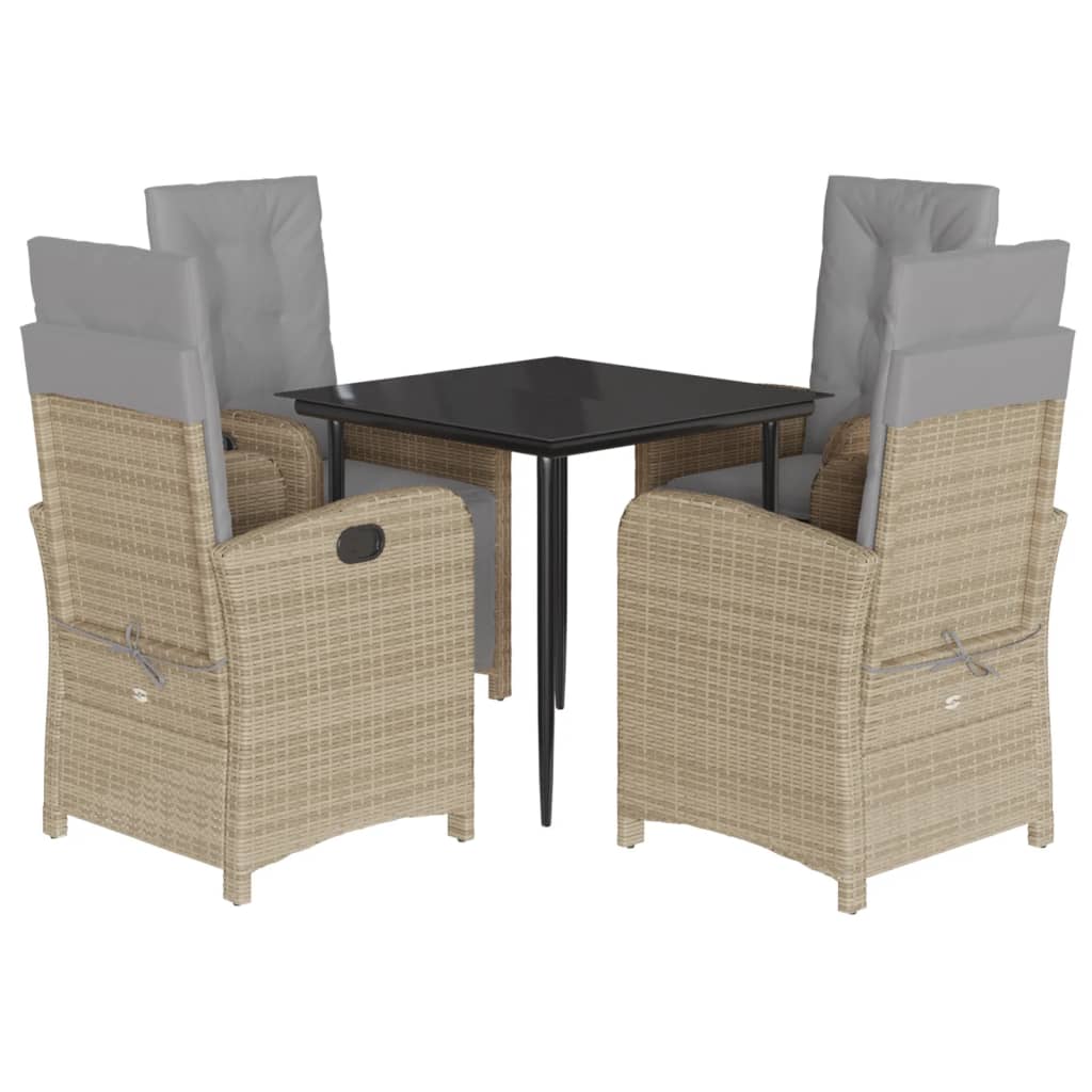 Spisebordssæt Til Haven 7 Dele Med Hynder Polyrattan Beige