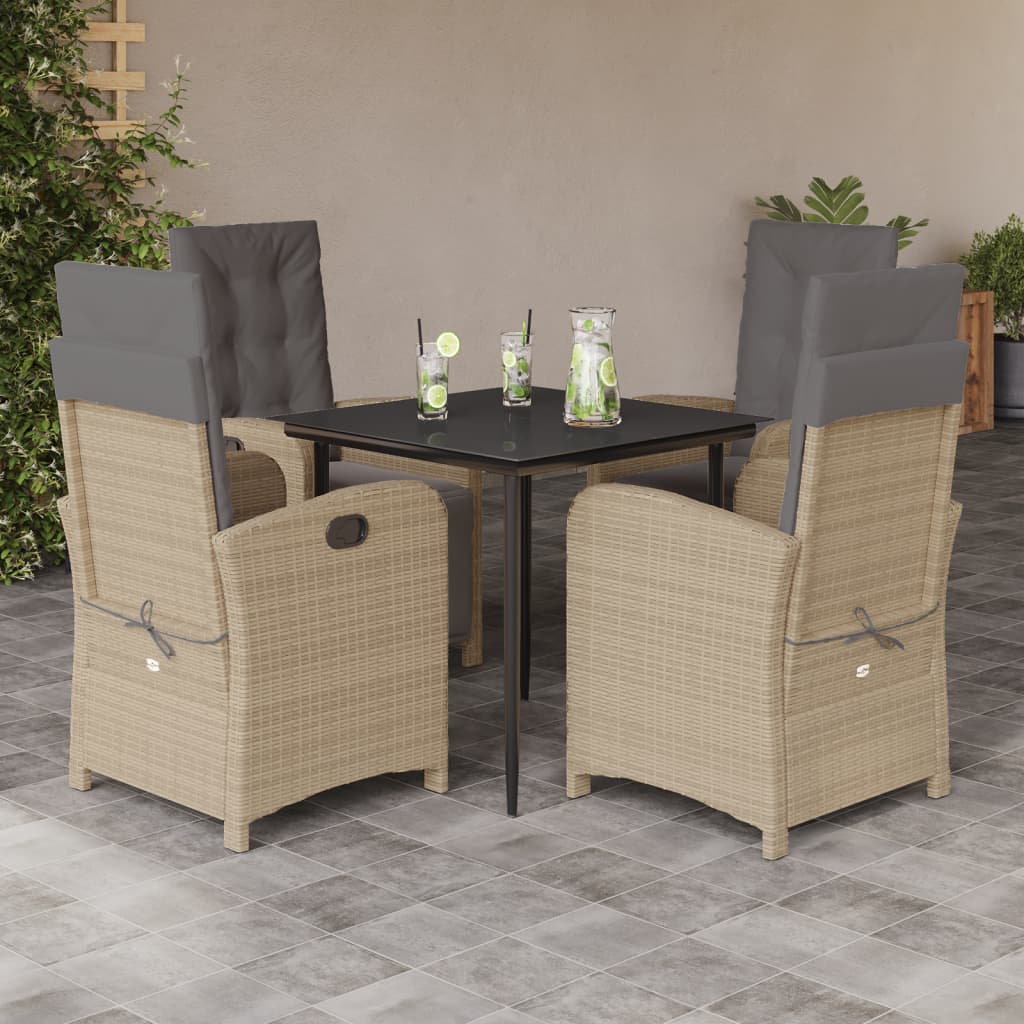 Spisebordssæt Til Haven 7 Dele Med Hynder Polyrattan Beige