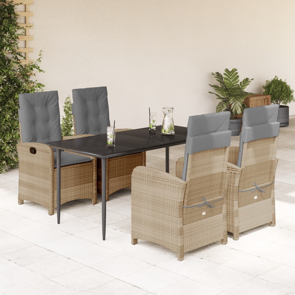 Spisebordssæt Til Haven 7 Dele Med Hynder Polyrattan Beige