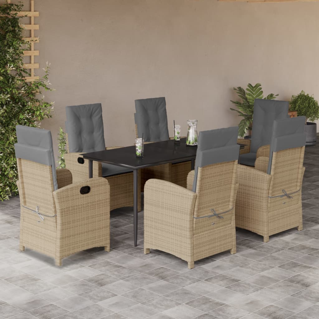 Spisebordssæt Til Haven 7 Dele Med Hynder Polyrattan Beige