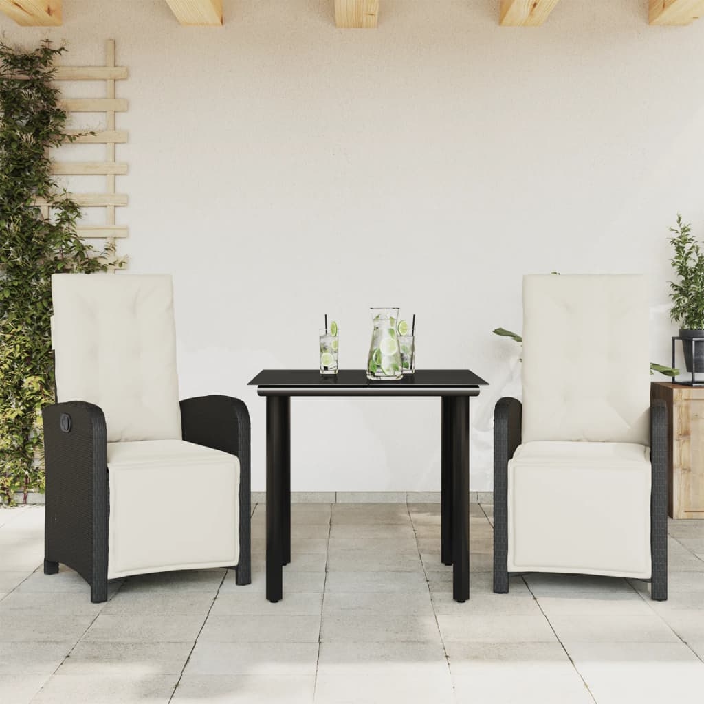 Bistrosæt til Haven 3 Dele med Hynder Polyrattan Sort