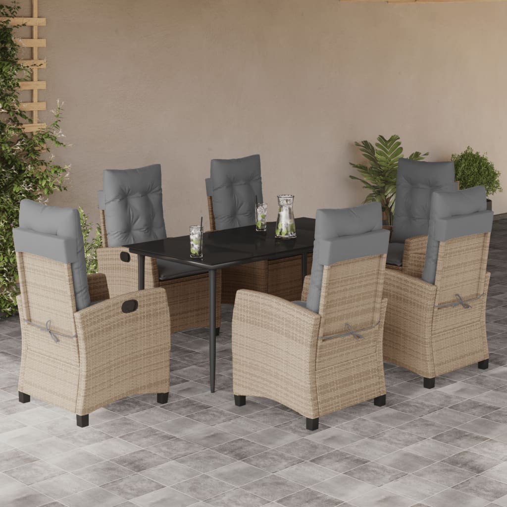 Spisebordssæt Til Haven 5 Dele Med Hynder Polyrattan Beige