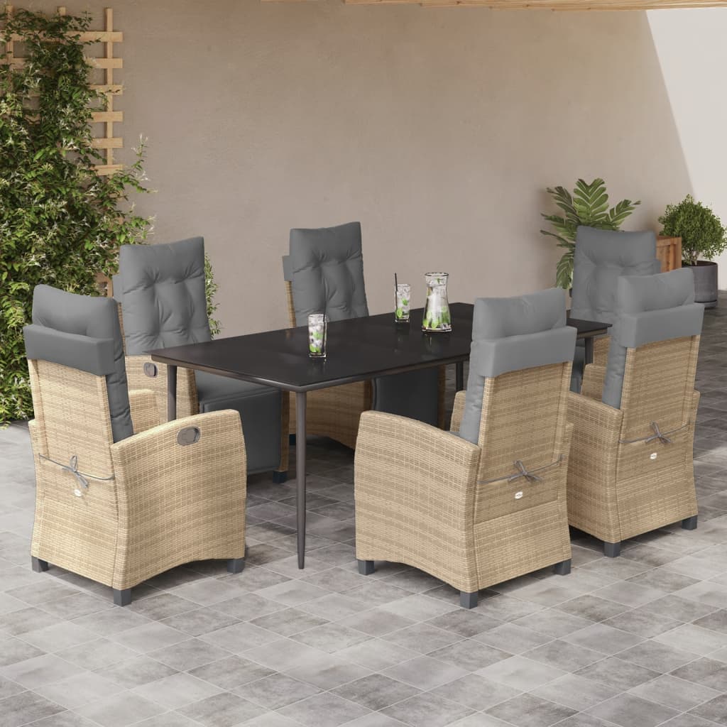 Spisebordssæt Til Haven 9 Dele Med Hynder Polyrattan Beige