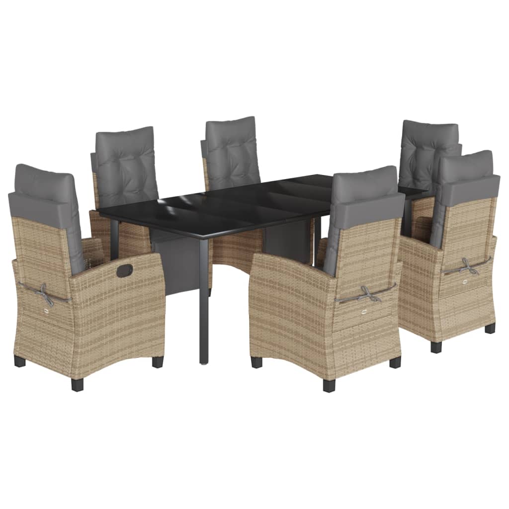 Spisebordssæt Til Haven 9 Dele Med Hynder Polyrattan Beige