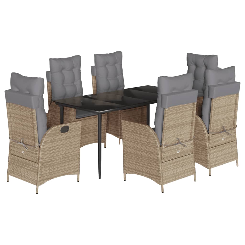 Spisebordssæt Til Haven 5 Dele Med Hynder Polyrattan Beige