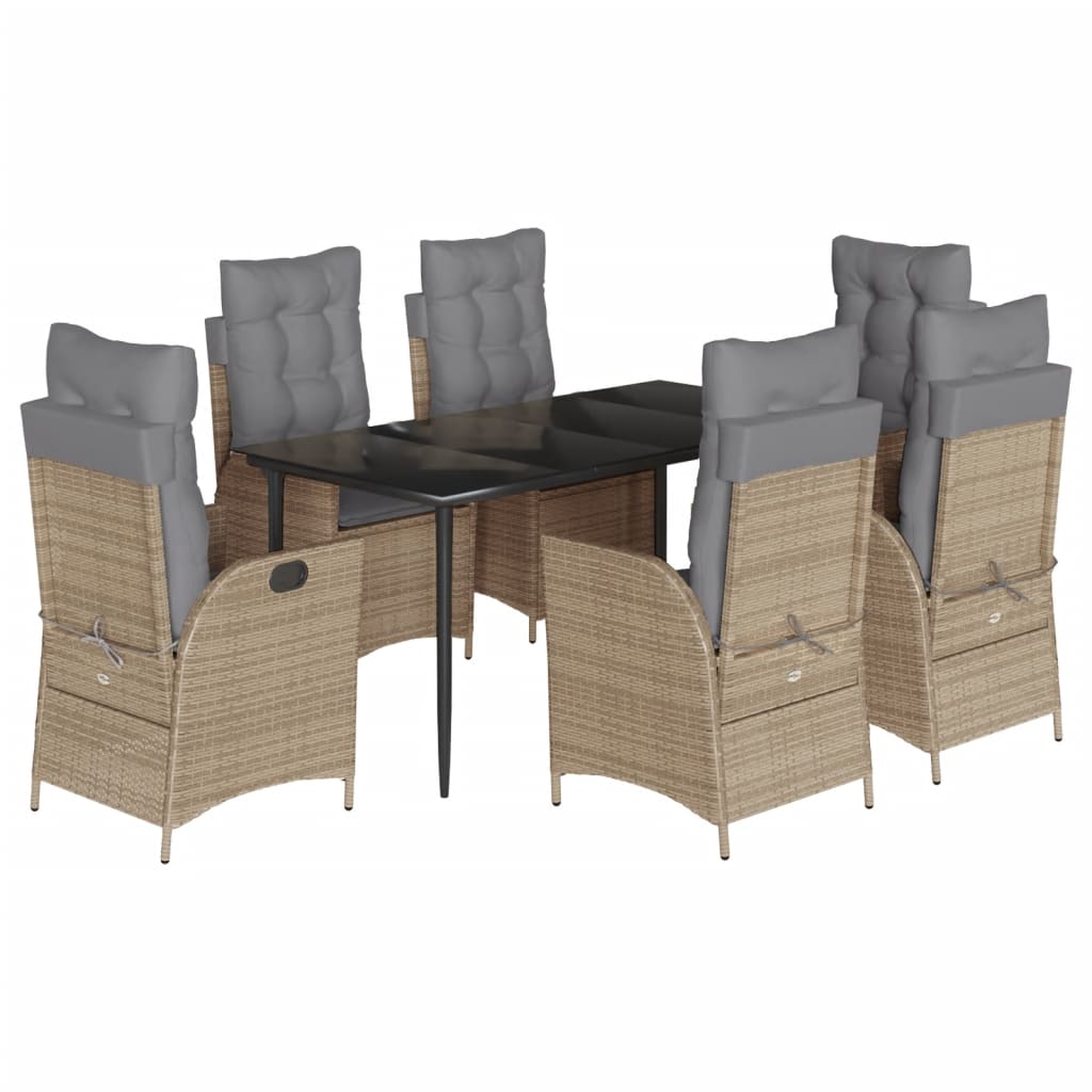 Spisebordssæt Til Haven 5 Dele Med Hynder Polyrattan Beige
