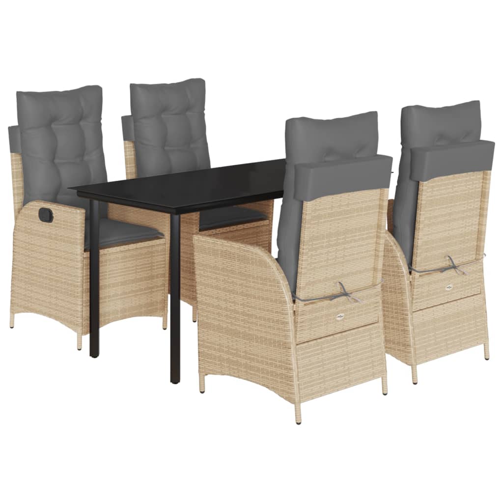 Spisebordssæt Til Haven 7 Dele Med Hynder Polyrattan Beige