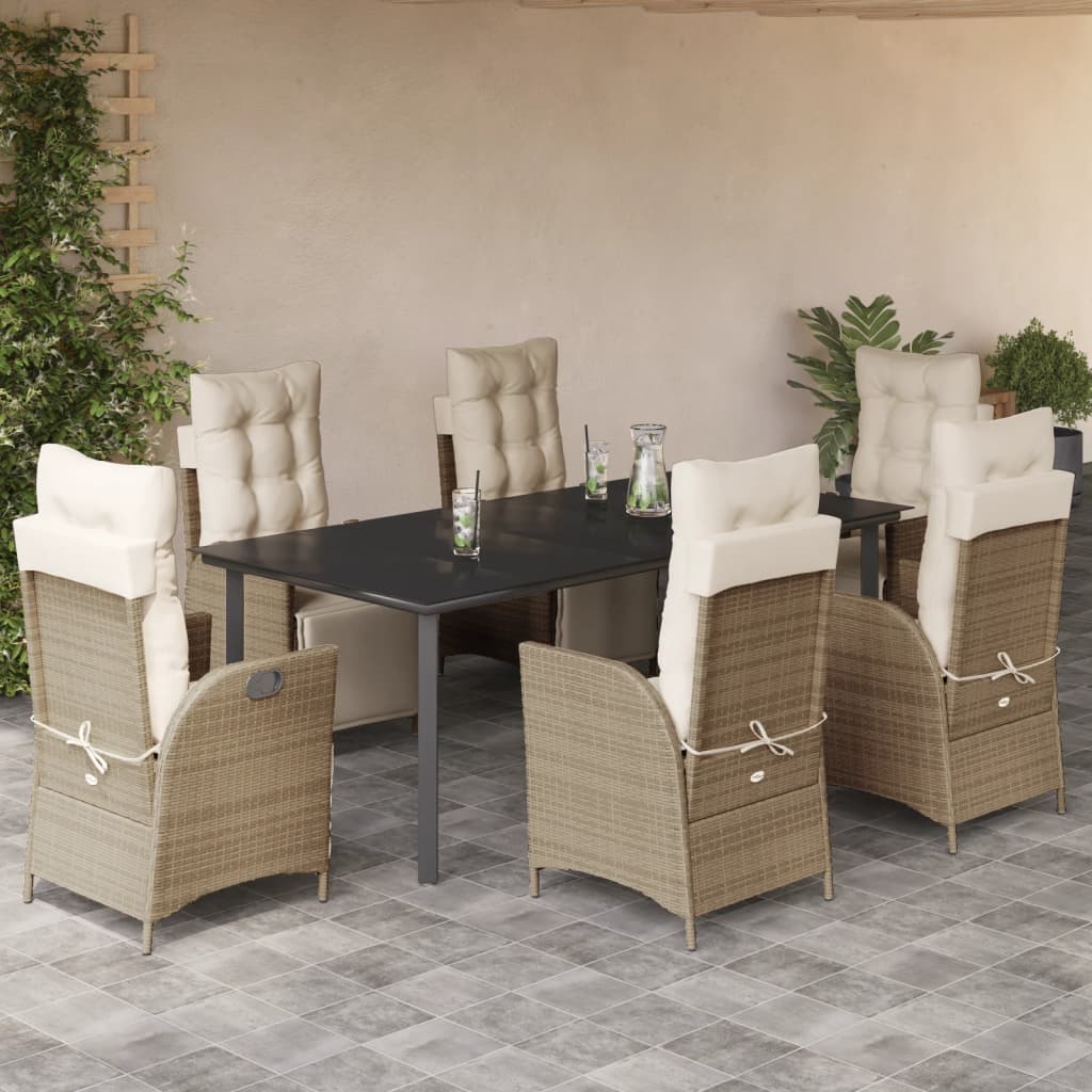 Spisebordssæt Til Haven 5 Dele Med Hynder Polyrattan Beige