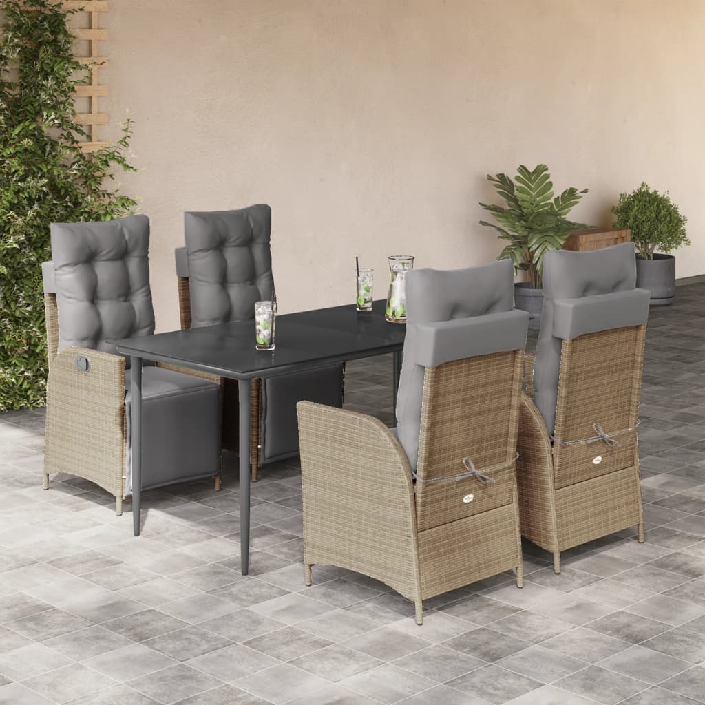 Spisebordssæt Til Haven 7 Dele Med Hynder Polyrattan Beige