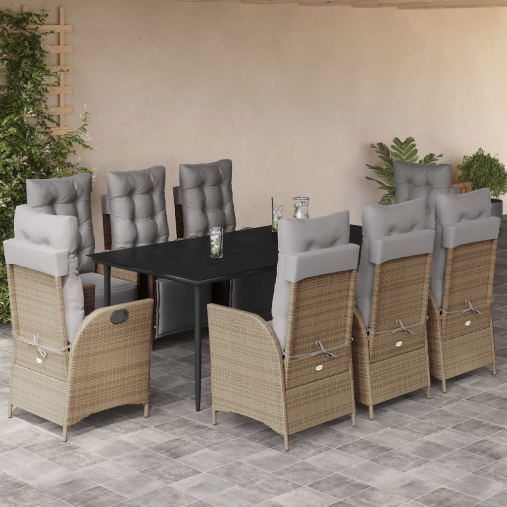Spisebordssæt Til Haven 7 Dele Med Hynder Polyrattan Beige