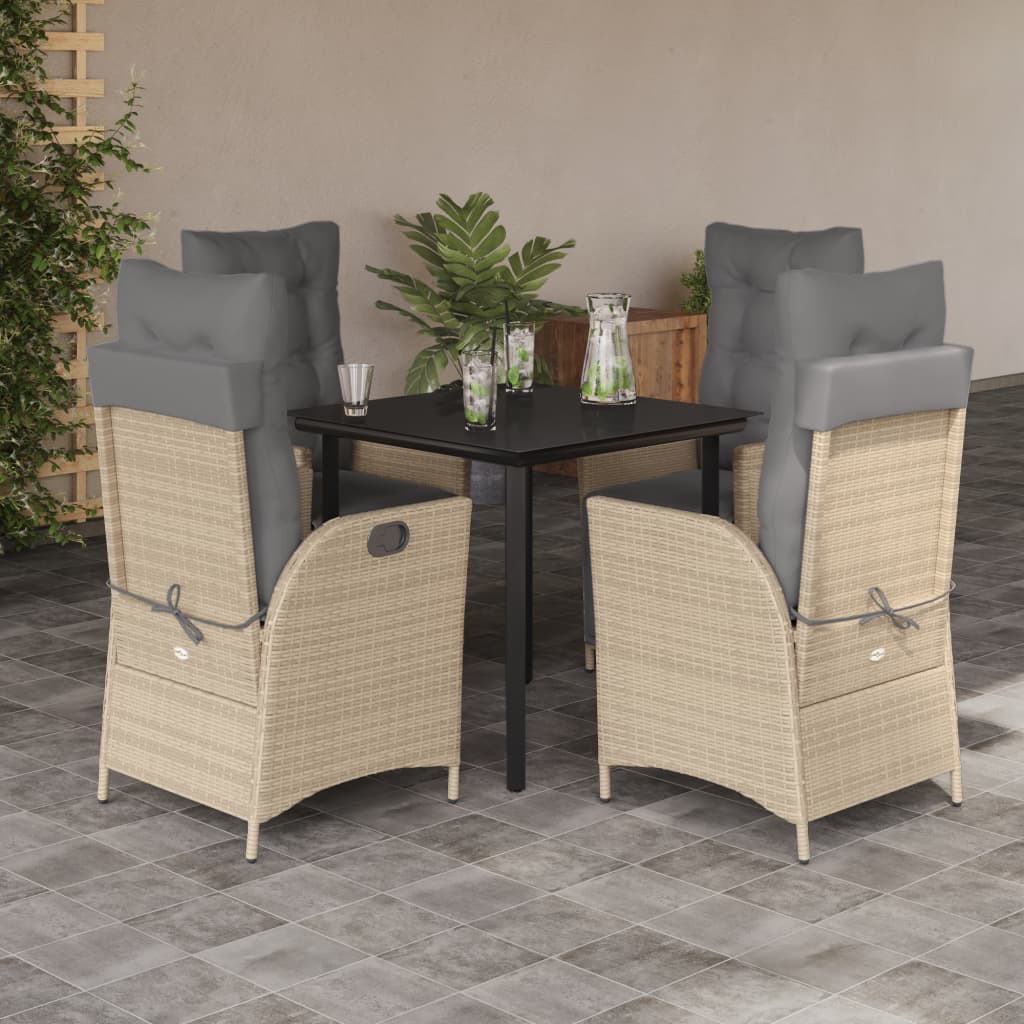 Spisebordssæt Til Haven 7 Dele Med Hynder Polyrattan Beige