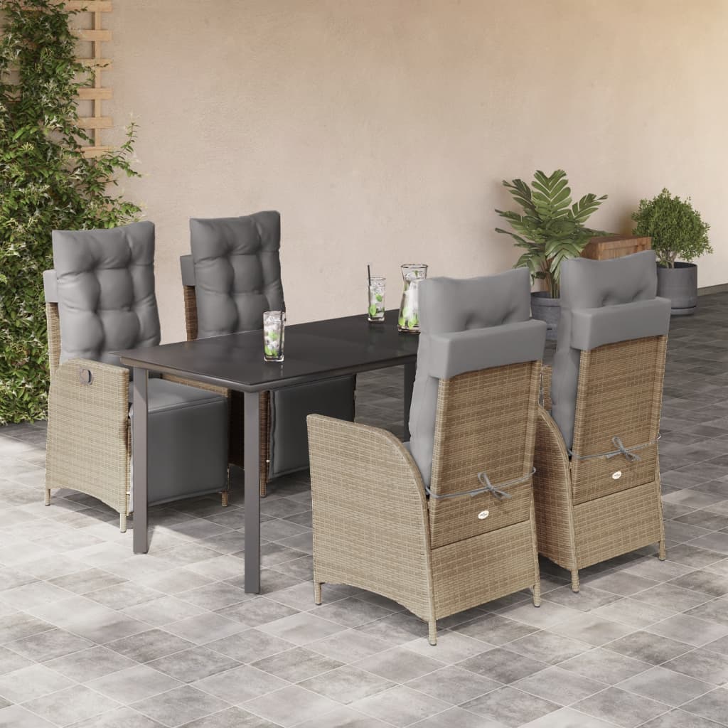 Spisebordssæt Til Haven 7 Dele Med Hynder Polyrattan Beige