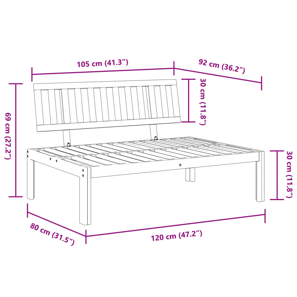 Midtermodul Til Pallesofa Massivt Akacietræ