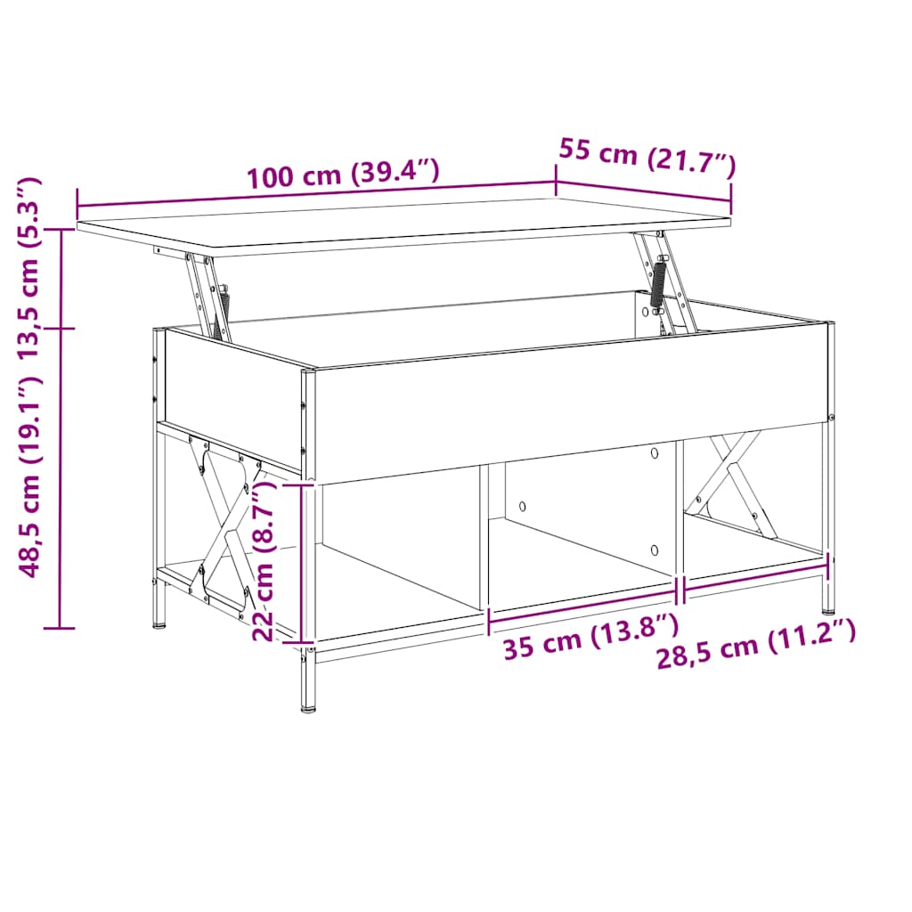 Sofabord 100x55x50 Cm Konstrueret Træ Og Metal - Billede 11