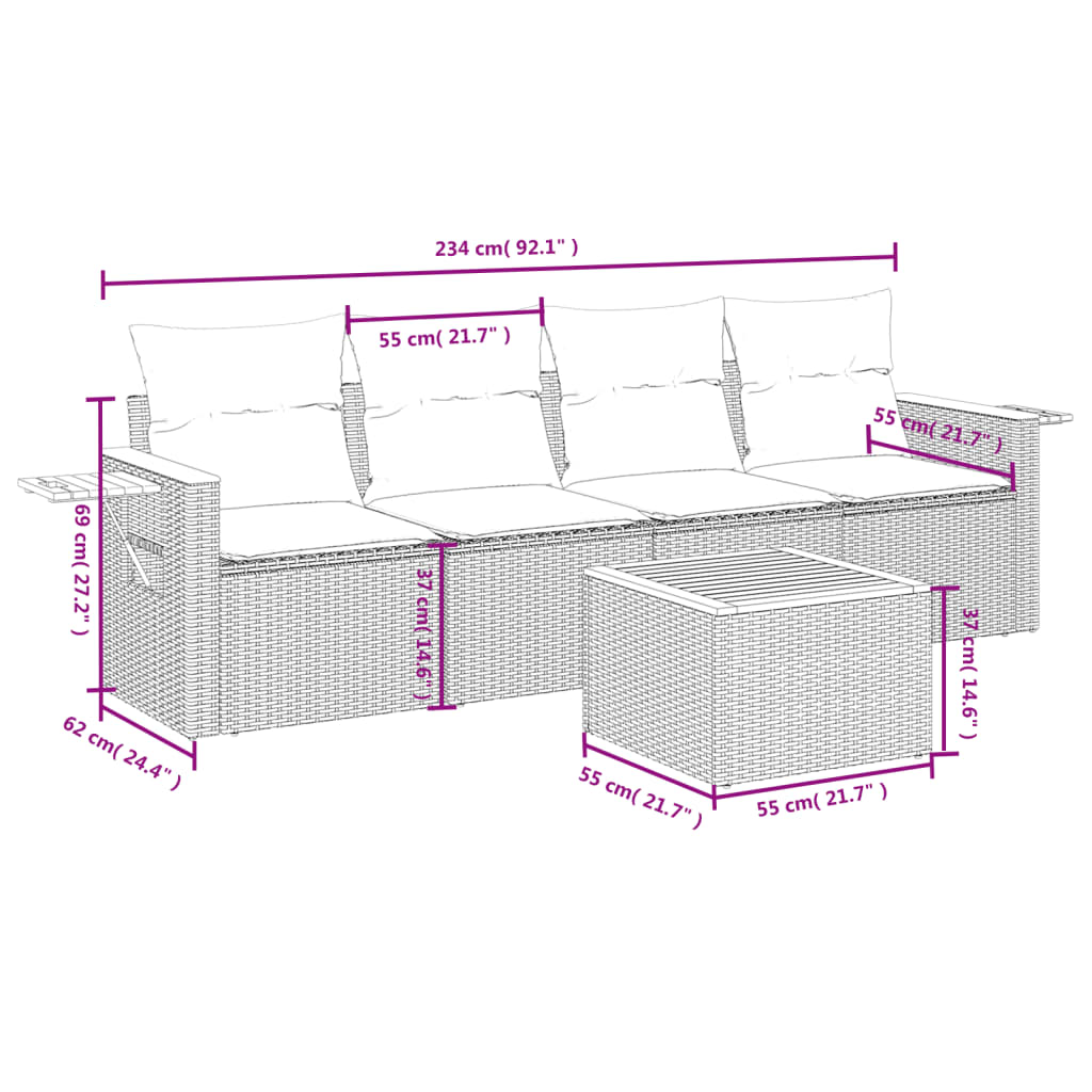 Sofasæt Til Haven 5 Dele Med Hynder Polyrattan