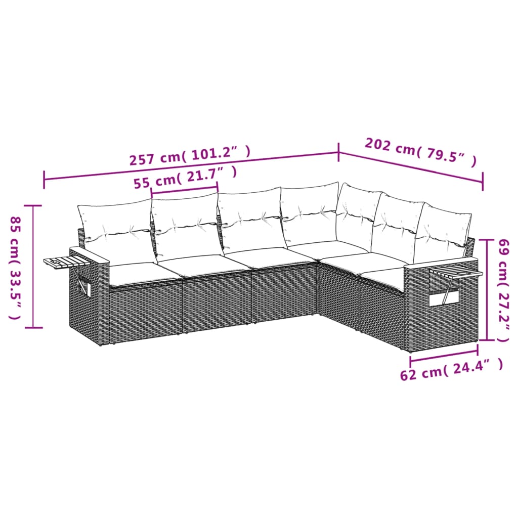 Sofasæt Til Haven 6 Dele Med Hynder Polyrattan