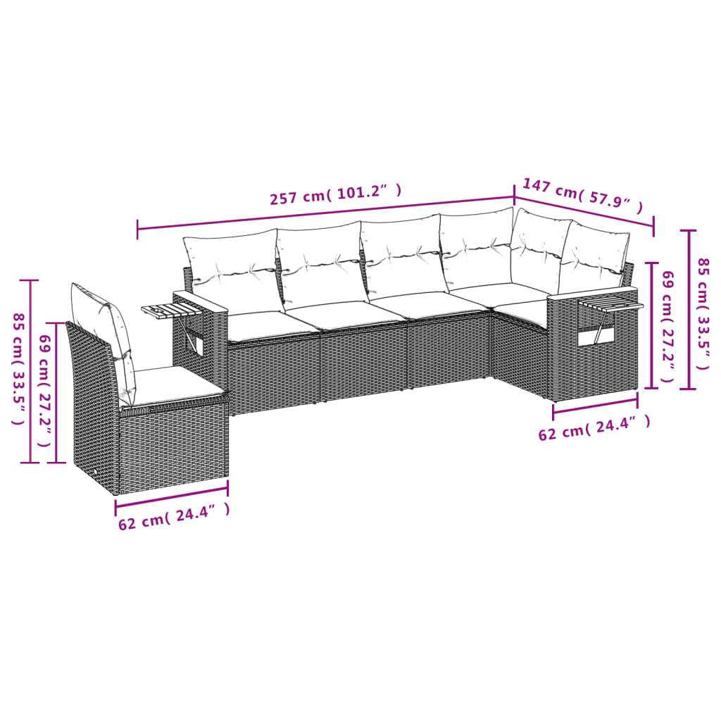 Sofasæt Til Haven 6 Dele Med Hynder Polyrattan