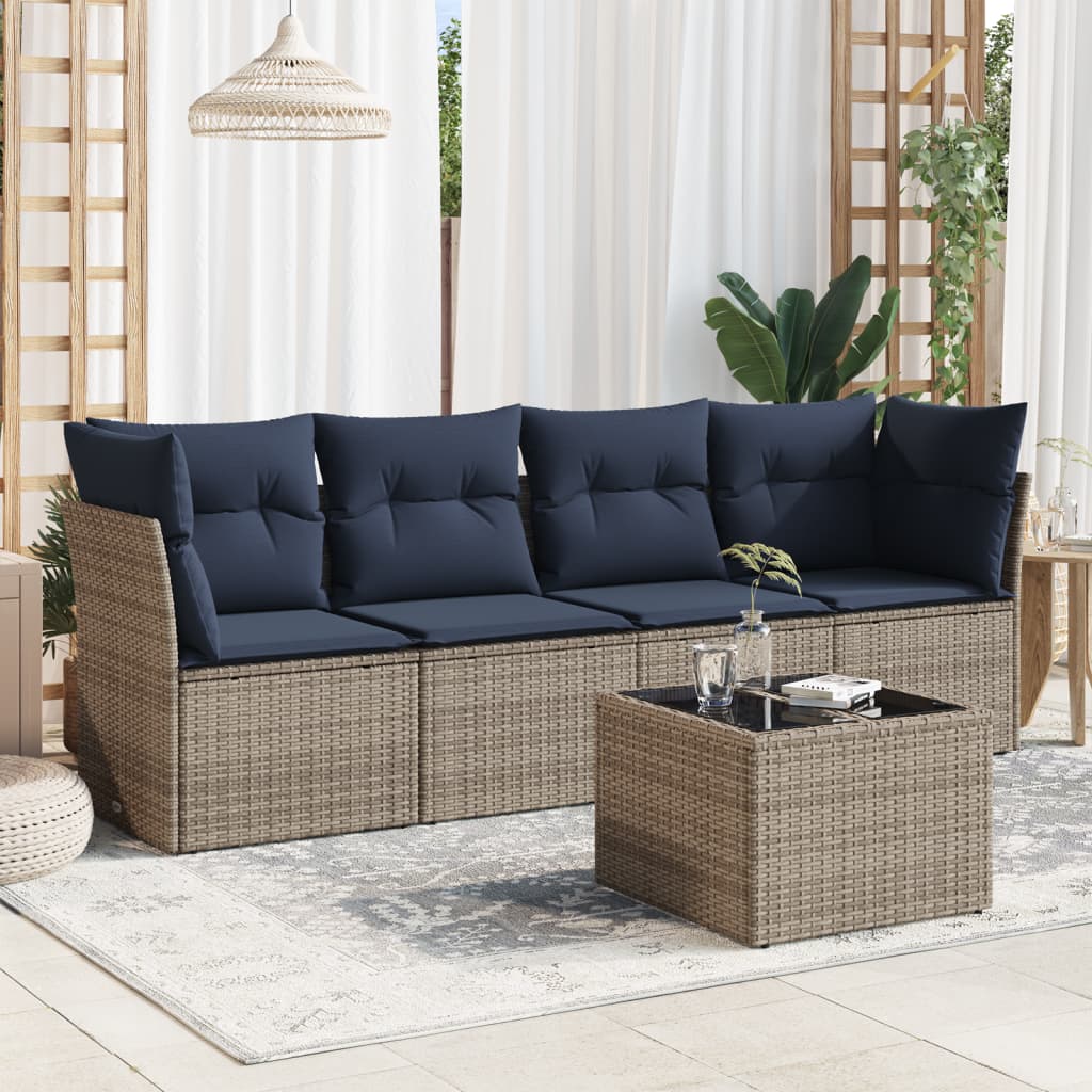 Sofasæt Til Haven 5 Dele Med Hynder Polyrattan Sort