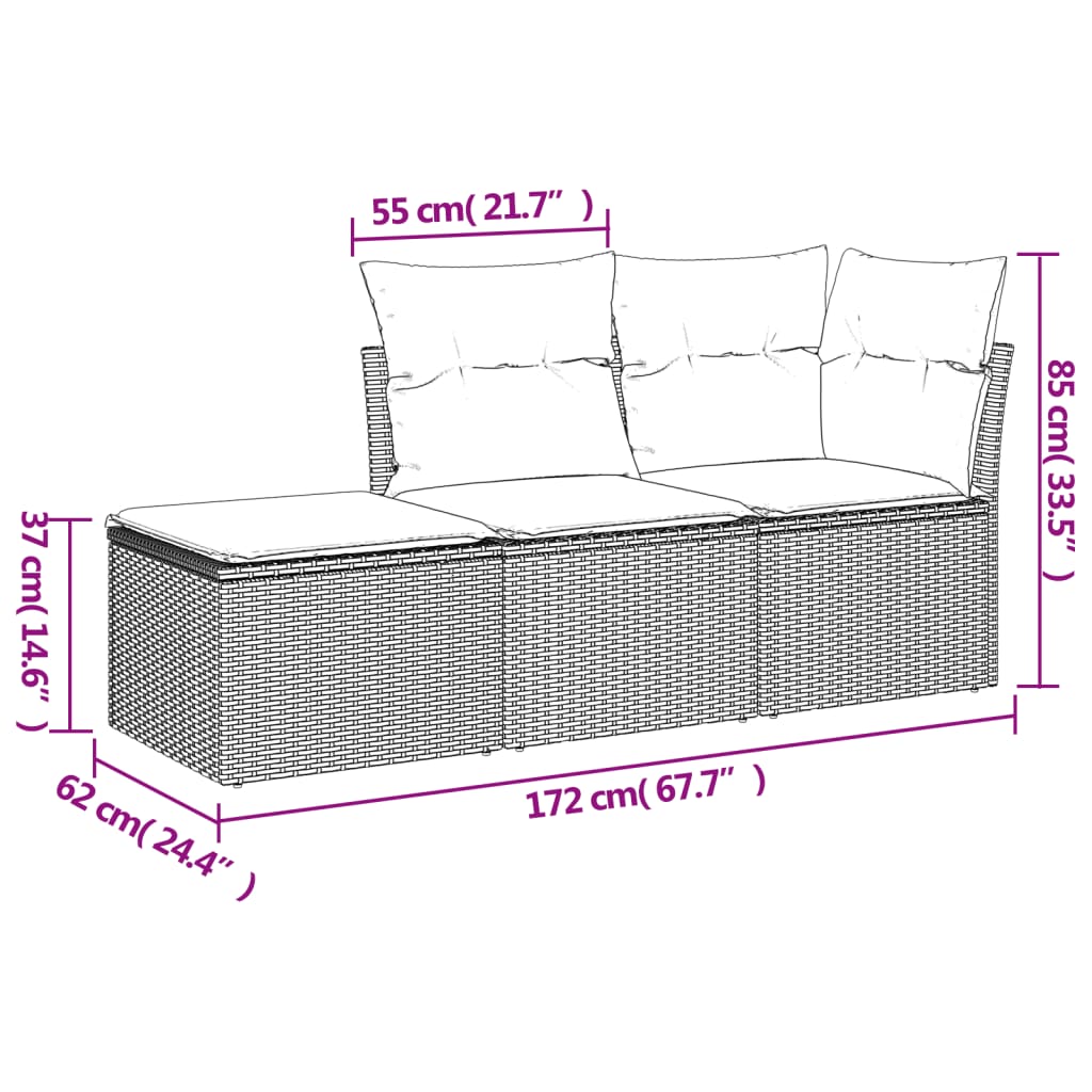 Havesofasæt 3 Dele med Hynder Polyrattan Grå - billede 3