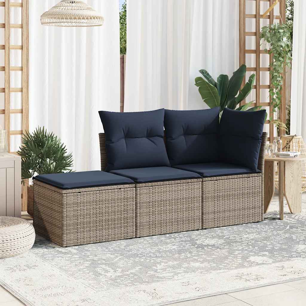 Havesofasæt 3 Dele med Hynder Polyrattan Grå - hovedbillede