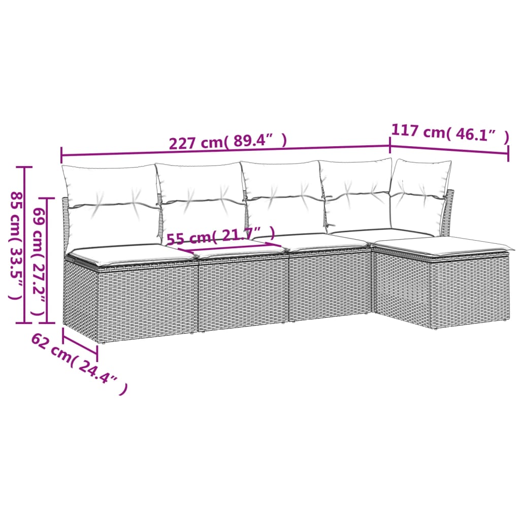 Sofasæt til Haven 5 Dele med Hynder Polyrattan Grå - billede 3