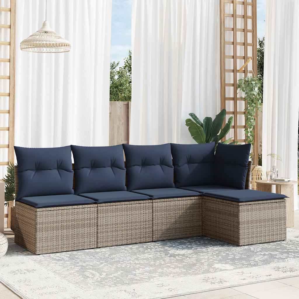 Sofasæt til Haven 5 Dele med Hynder Polyrattan Grå - hovedbillede