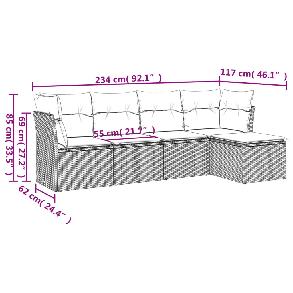Sofasæt til Haven 5 Dele med Hynder Polyrattan Grå - billede 3