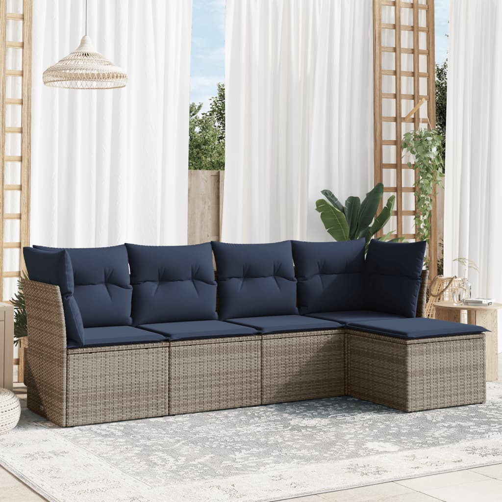 Sofasæt til Haven 5 Dele med Hynder Polyrattan Grå - hovedbillede