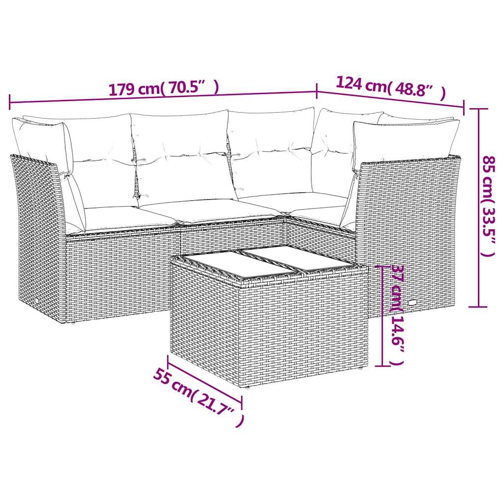 Sofasæt Til Haven 5 Dele Med Hynder Polyrattan Sort