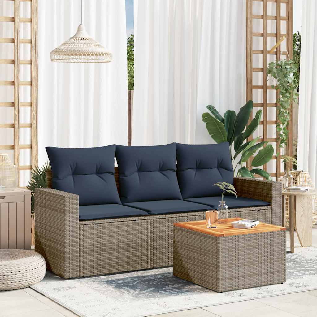 Sofasæt til Haven 4 Dele med Hynder Polyrattan Grå - hovedbillede