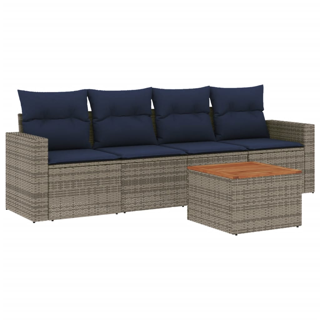Sofasæt til Haven 5 Dele med Hynder Polyrattan Grå - billede 2