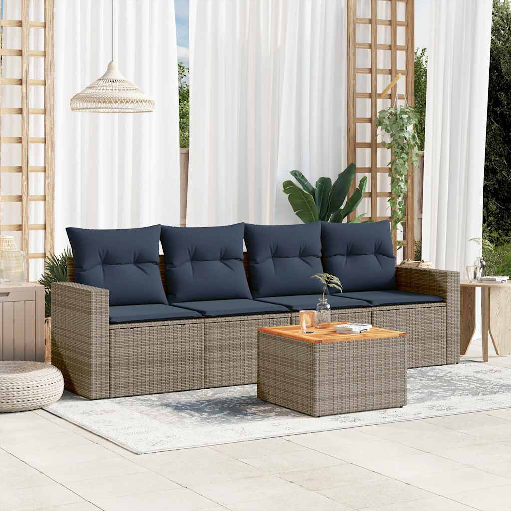 Sofasæt til Haven 5 Dele med Hynder Polyrattan Grå - hovedbillede