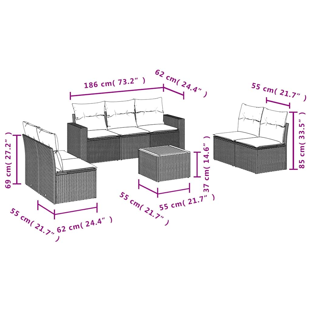 Sofasæt til Haven 8 Dele med Hynder Polyrattan Grå - billede 10