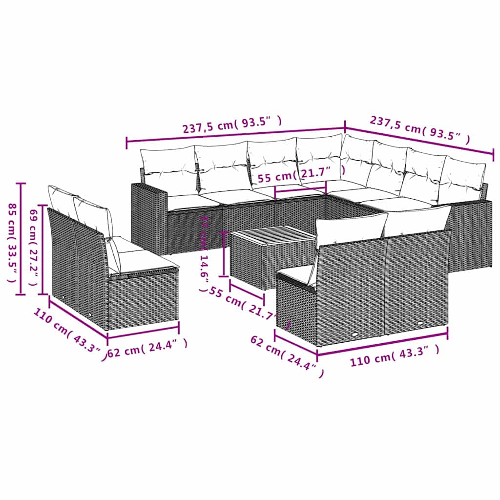 Sofasæt til Haven 12 Dele med Hynder Polyrattan Grå - billede 12