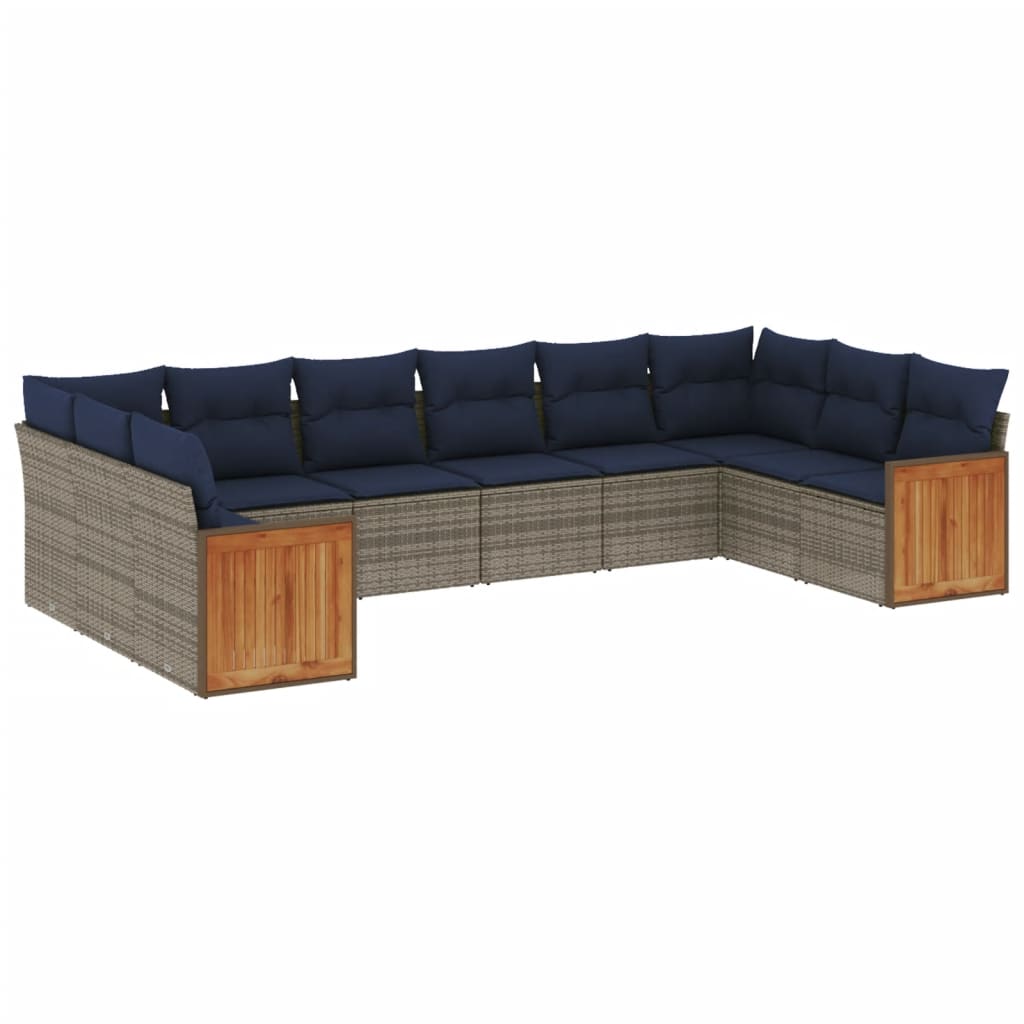 Sofasæt til Haven 10 Dele med Hynder Polyrattan Grå - billede 2