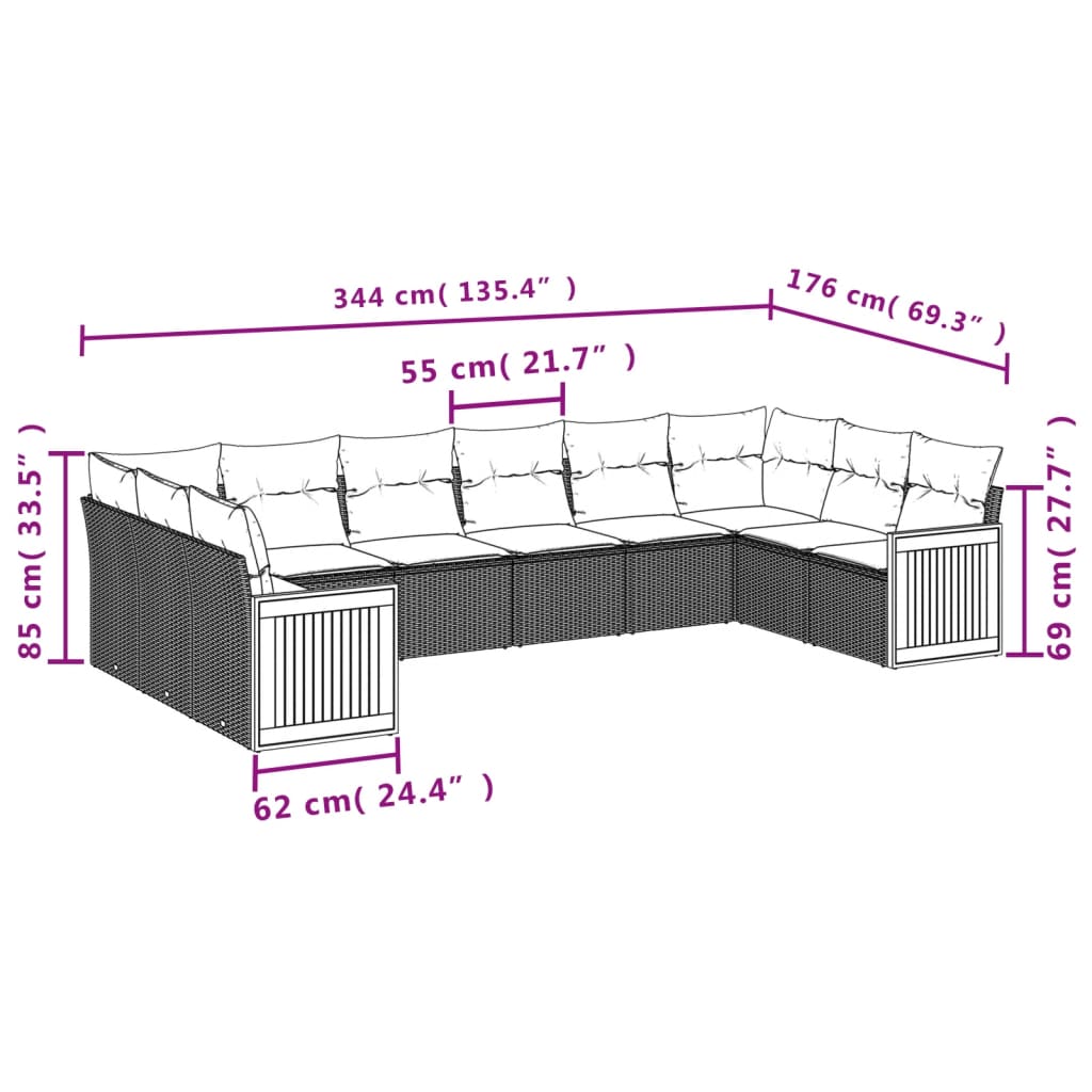 Sofasæt til Haven 10 Dele med Hynder Polyrattan Grå - billede 3