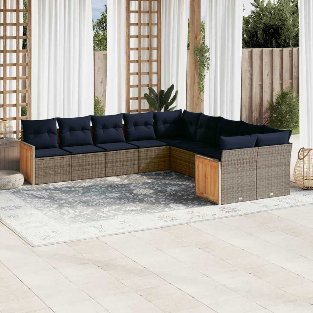 Sofasæt til Haven 10 Dele med Hynder Polyrattan Grå - hovedbillede