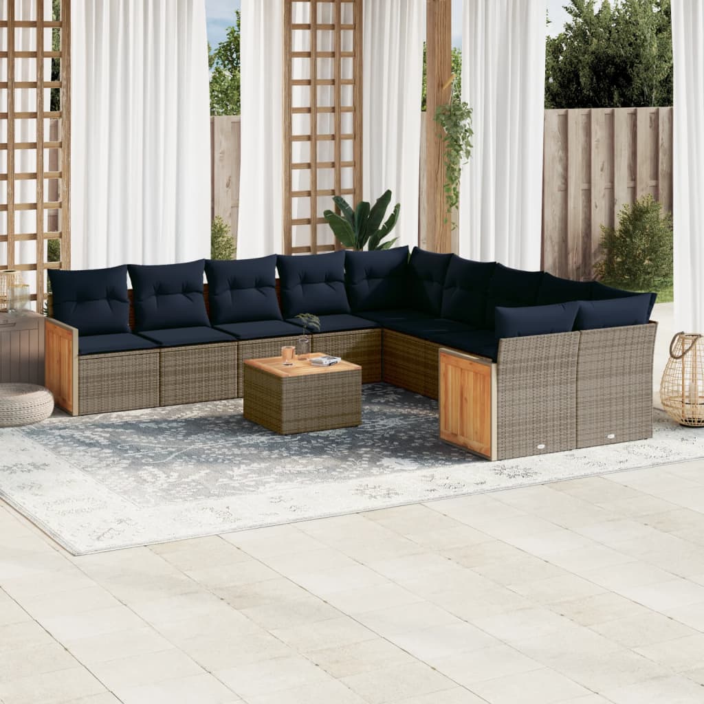 Sofasæt til Haven 10 Dele med Hynder Polyrattan Grå