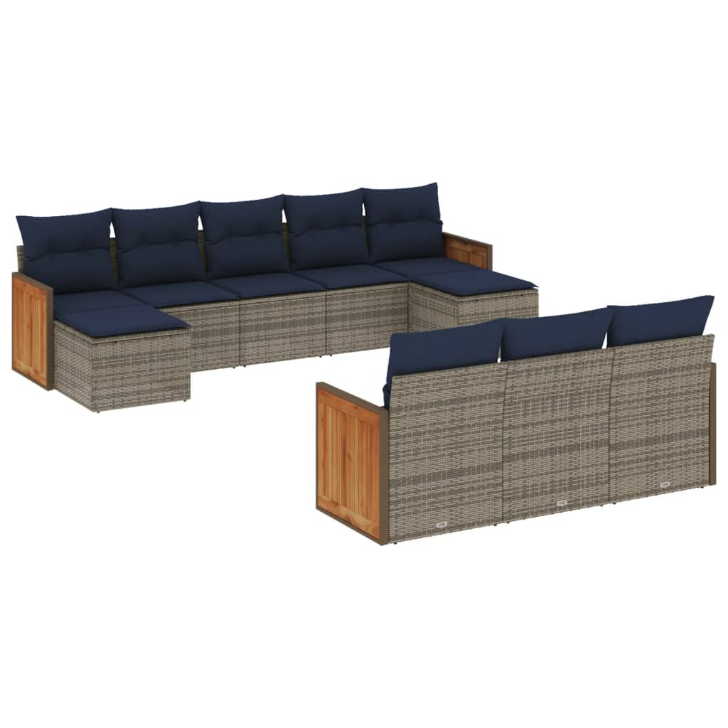 Sofasæt til Haven 10 Dele med Hynder Polyrattan Grå - billede 2