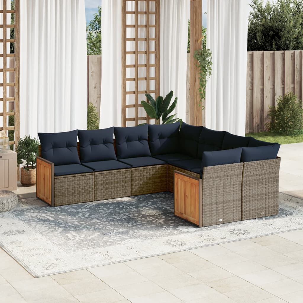 Sofasæt til Haven 8 Dele med Hynder Polyrattan Grå - hovedbillede