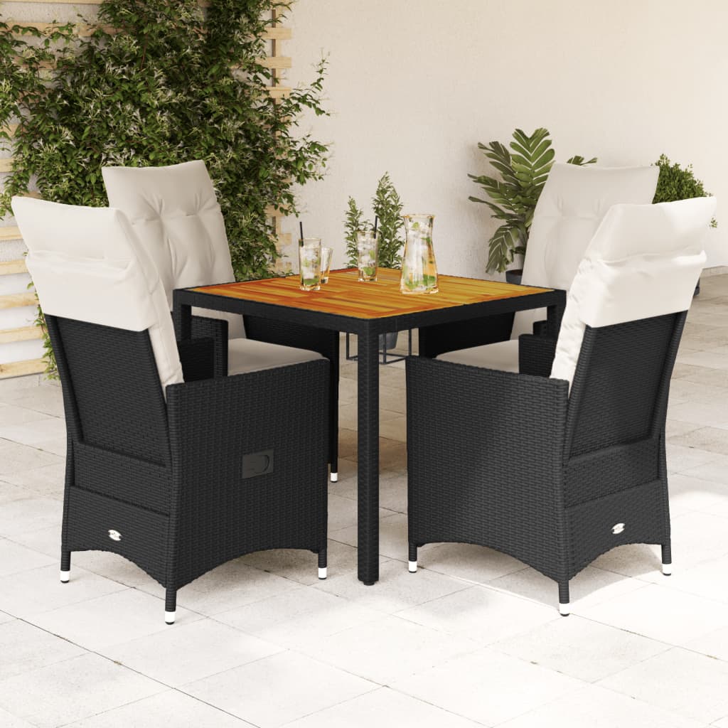 Spisebordssæt Til Haven 5 Dele Med Hynder Polyrattan Sort - Variant 3276680