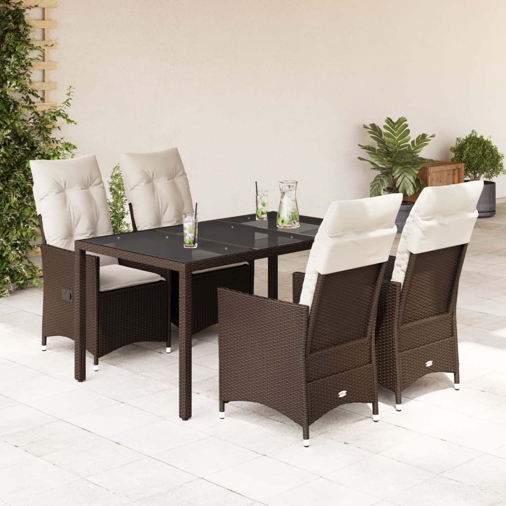 Spisebordssæt Til Haven 5 Dele Med Hynder Polyrattan Brun - Variant 3276770