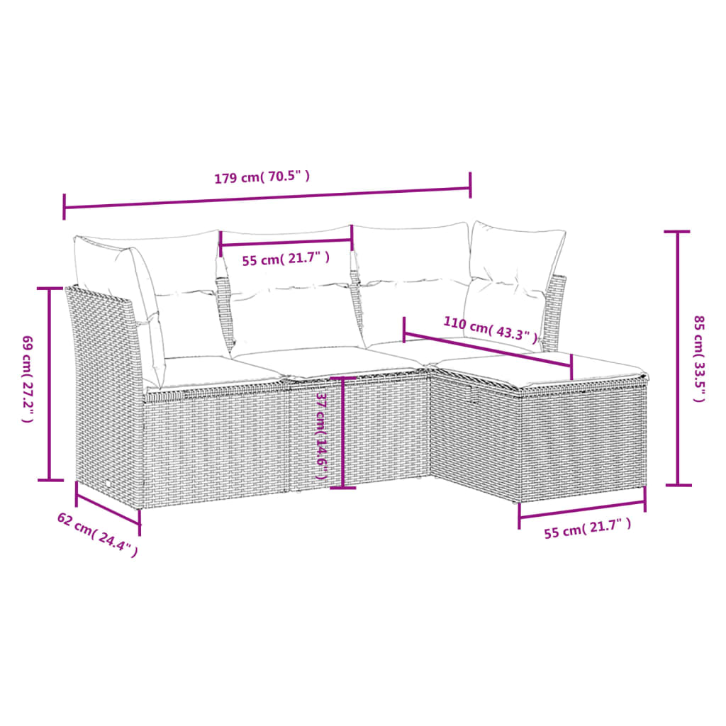 Sofasæt til Haven 4 Dele med Hynder Polyrattan - billede 4