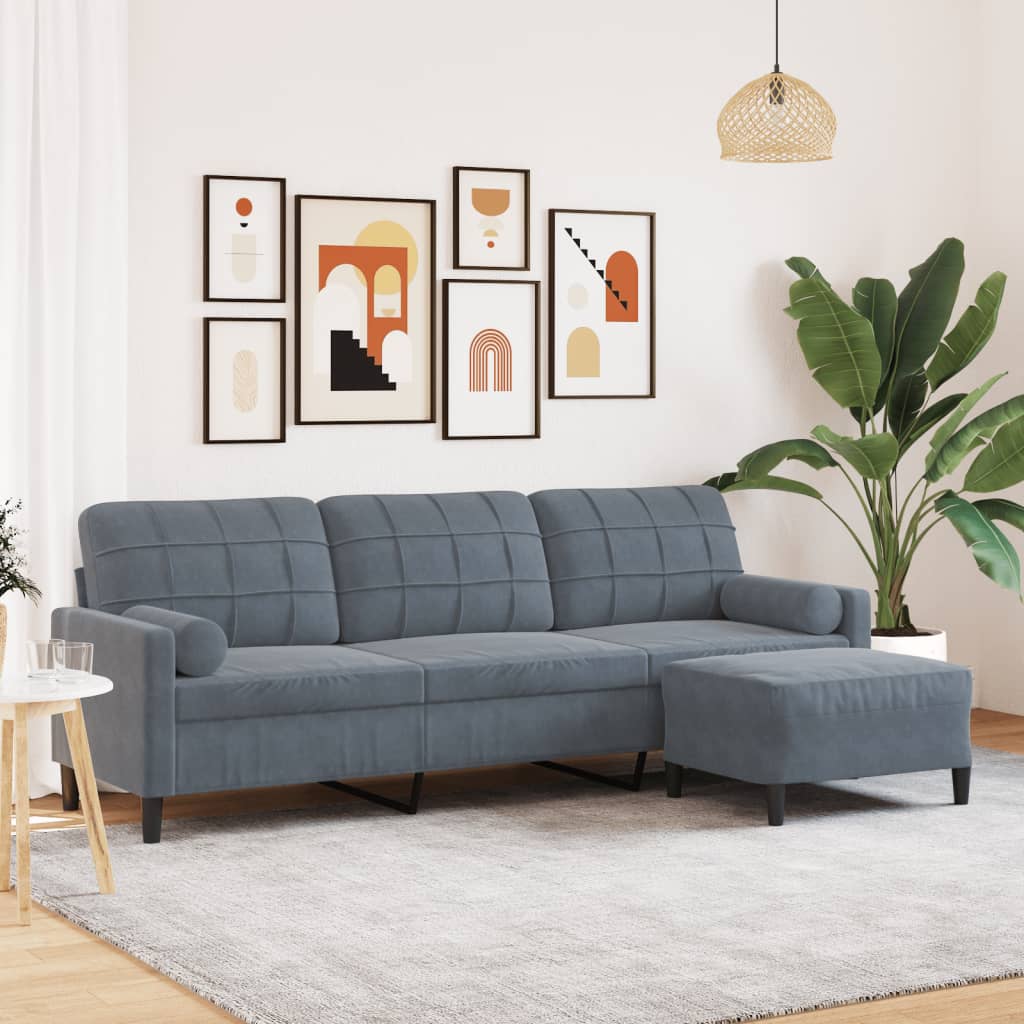 3-Personers Sofa Med Fodskammel Velour