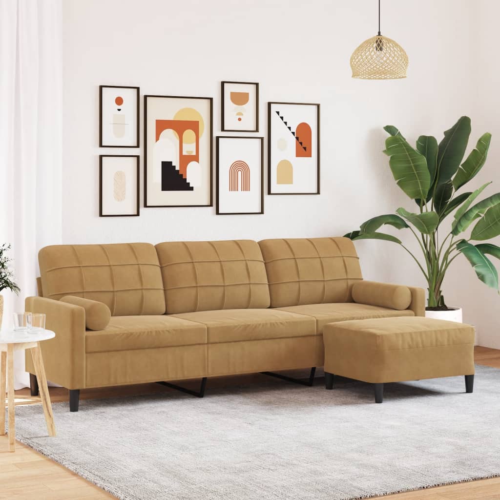 3-Personers Sofa Med Fodskammel Velour