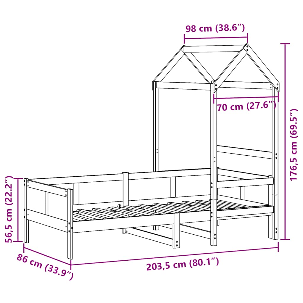 Daybed Med Tag 80x200 Cm Massivt Fyrretræ - Billede 12