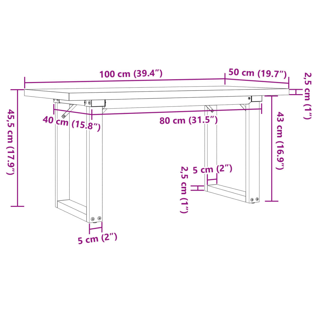 Sofabord 100x50x45,5 Cm O-stel Massivt Fyrretræ Og Stål - Billede 10