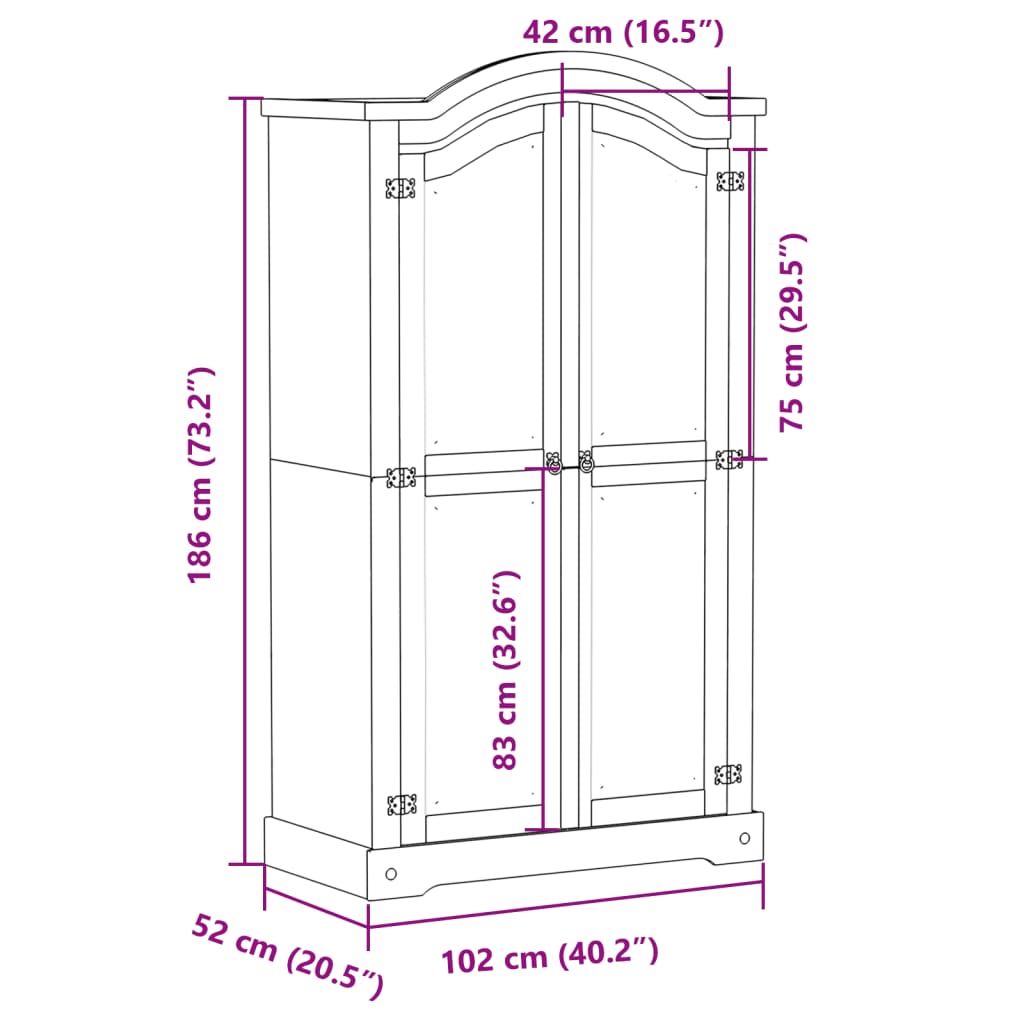 Klædeskab Corona 102x52x186 Cm Massivt Fyrretræ - Billede 9