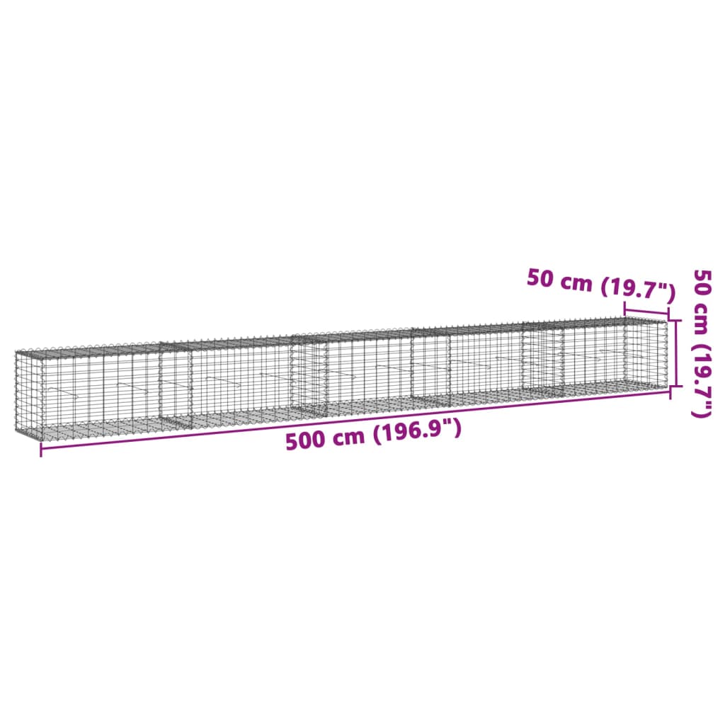 Gabionkurv Med Cover 500x50x50 Cm Galvaniseret Jern - Billede 7